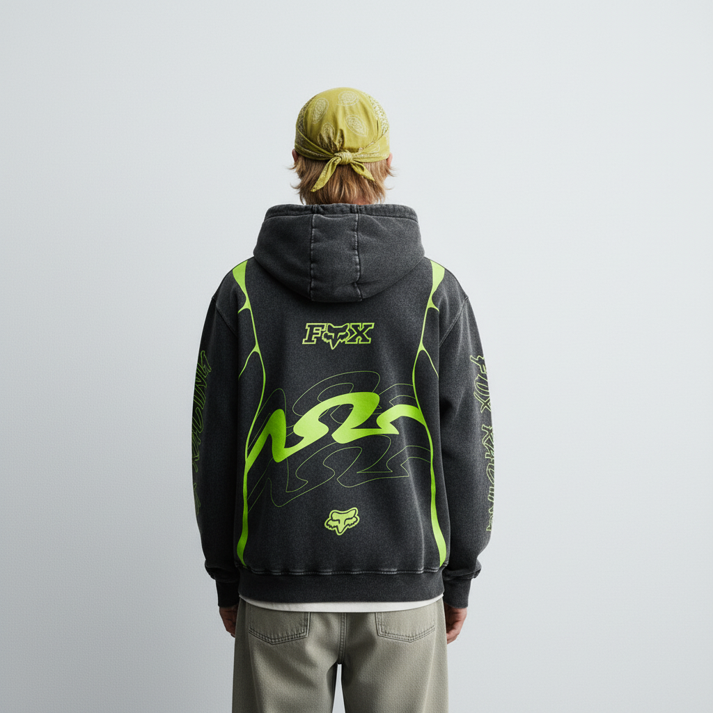 FOX ACID WASHED OVERSIZED HOODIE