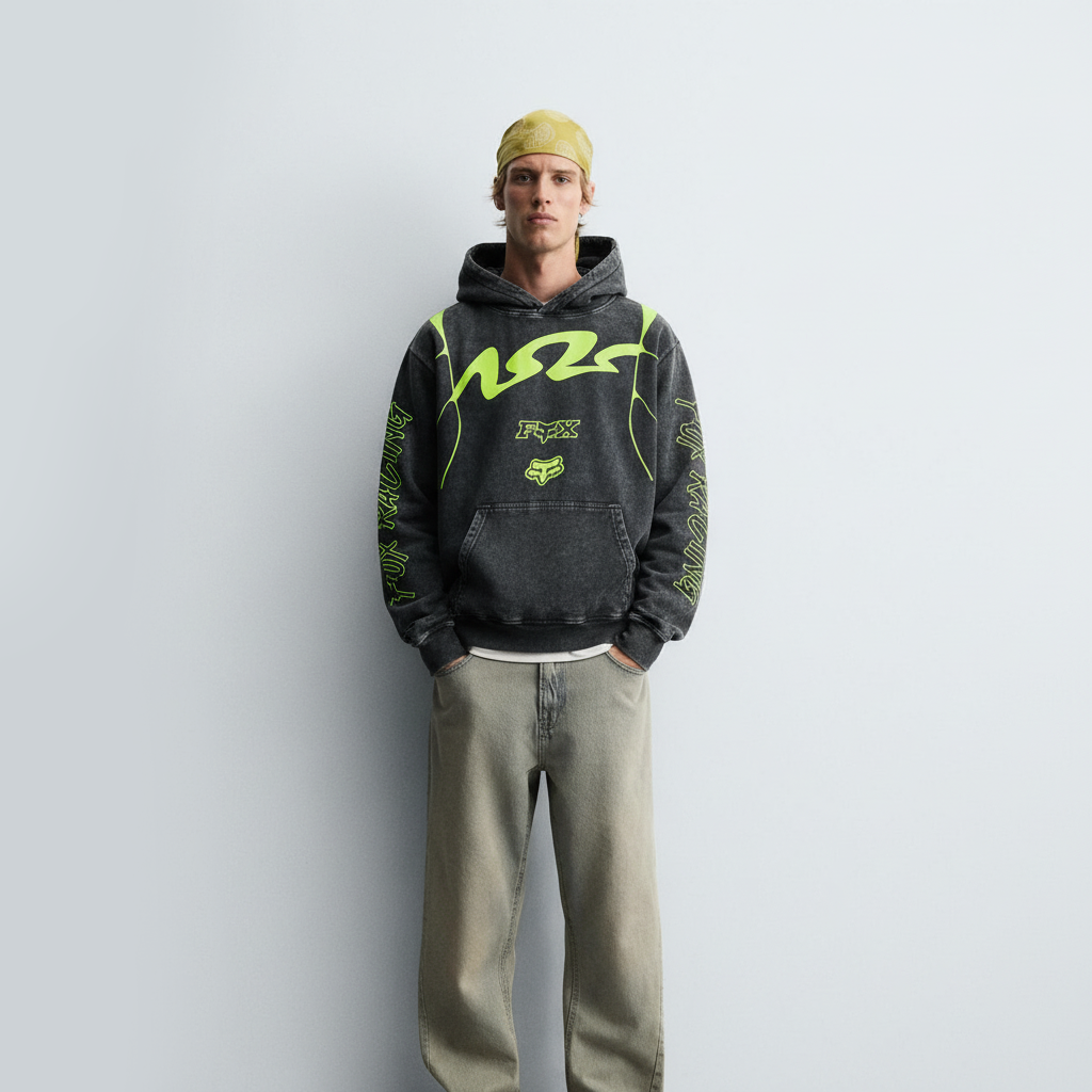 FOX ACID WASHED OVERSIZED HOODIE